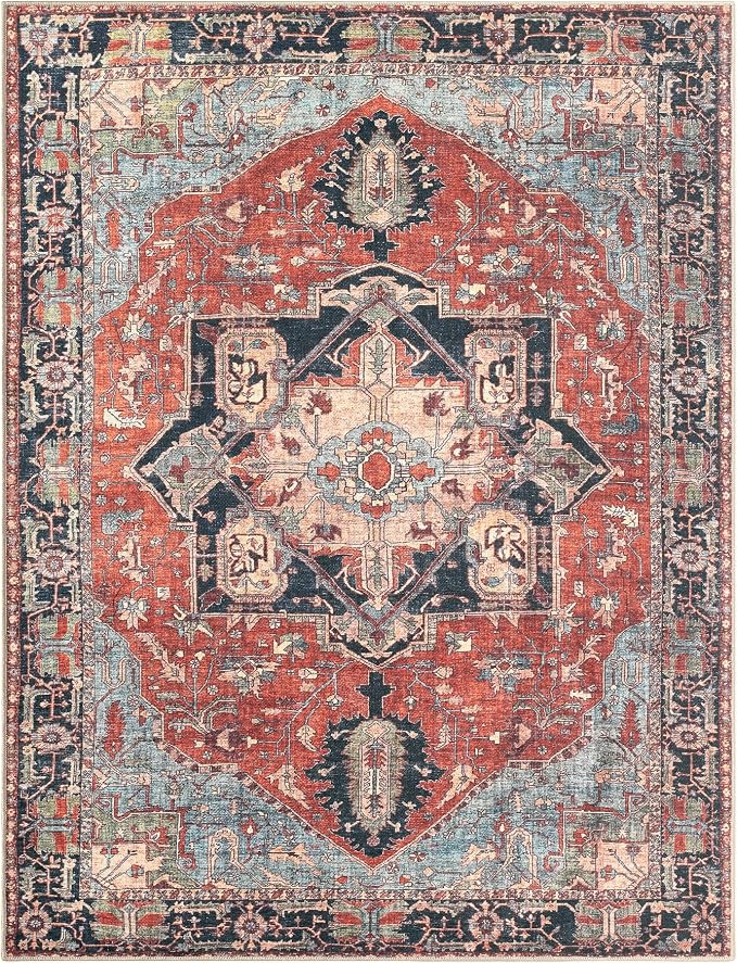 Keen Home Design 48"x72" Rug - Machine Washable Area Rug with Non-Slip Backing, Ideal for Living Room, Dining Room, Bedroom - Vintage, Easy Clean, Durable, Low Pile Rug - (4' x 6')