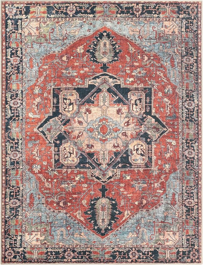 Keen Home Design 5x7 Rug - Machine Washable Area Rug with Non-Slip Backing, Ideal for Living Room, Dining Room, Bedroom - Vintage, Easy Clean, Durable, Low Pile Rug - (5' x 7')