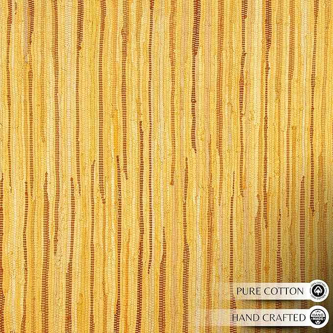 Ramanta Home 100% Cotton Hand Woven Tonal Chindi Rag Rug 3'x5' - Mustard, Recycled Reversible Rugs, Boho Rustic Farmhouse Rugs for Living Room, Dinning Room, Kitchen Floor Mats - 36"x60"