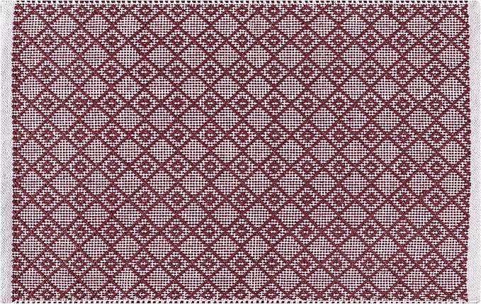 Cotton Diamond Woven Area Rug 2x3 Feet - Burgundy, Anti Slip Soft Durable Cotton Boho Front Door Mat Ideal for Entryway, Kitchen, Bedroom | Laundry Space Machine Washable Throw Carpet for Balcony