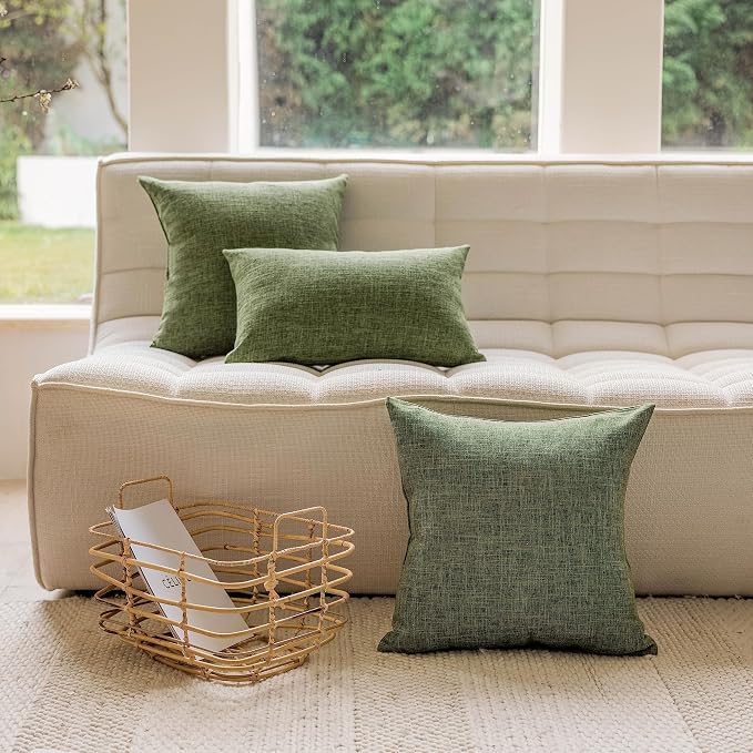 Home Brilliant 20 x 20 Pillow Covers Green Lined Linen Pillow Covers Soft Throw Pillow Covers 20x20 for Sofa Bedroom Couch Living Room Decor, 20x20 Inch, Set of 2, Green