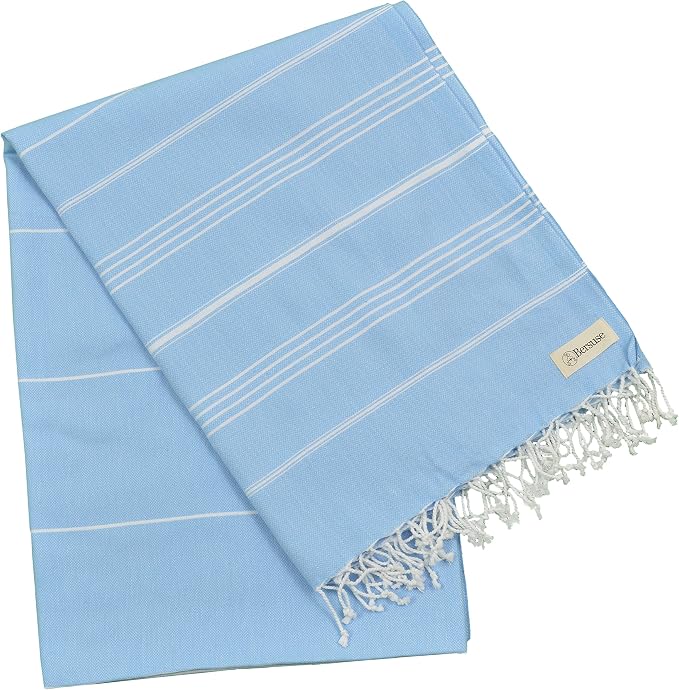 Bersuse Towels Anatolia XL Beach Blanket Throw Blanket Turkish Towel 100% Cotton Extra-Large Quick-Dry Lightweight Premium Peshtemal Towel - 61x82 Inches, Blue