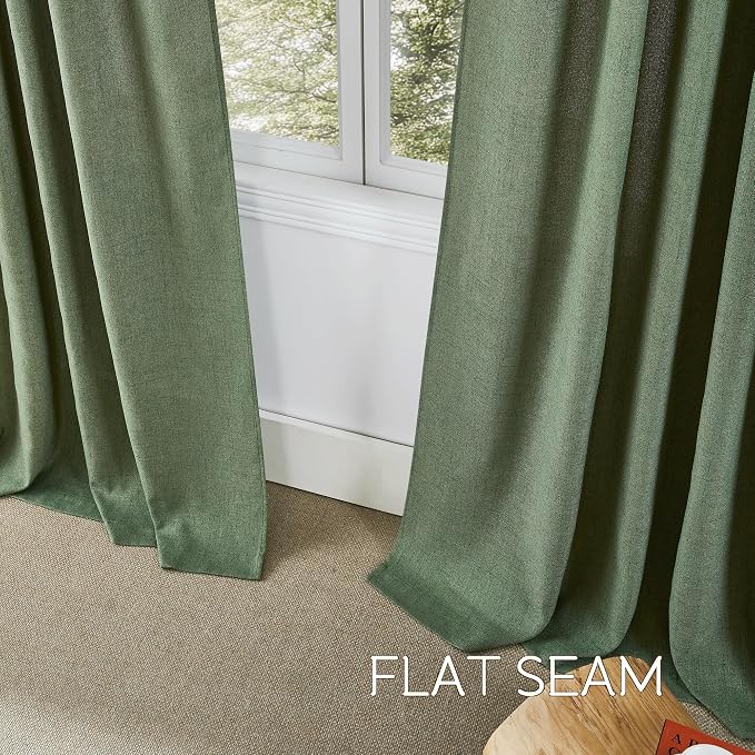 NICETOWN Olive Green Linen Curtains 96 Inch Length for Bedroom Living Room 2 Panels Set, Farmhouse Light Filtering Semi Sheer Soft Grommet Linen Window Drapes for Christmas, 52" W x 96" L
