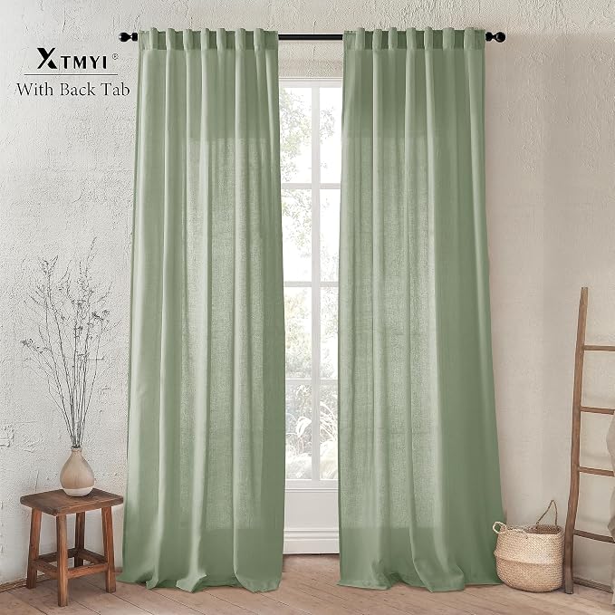 XTMYI Sage Green Linen Curtains 96 Inches Long for Living Room,Boho Closet Curtains for Bedroom Closet Door Neutral Nursery Boy Teens Girls Room