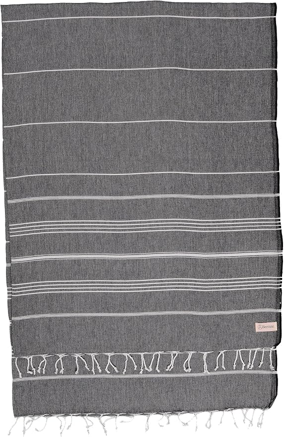 Bersuse Towels Anatolia XL Beach Blanket Throw Blanket Turkish Towel 100% Cotton Extra-Large Quick-Dry Lightweight Premium Peshtemal Towel - 61x82 Inches, Black (Set of 6)