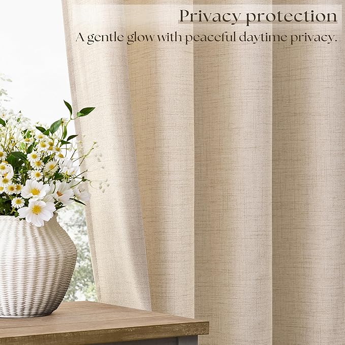 Extra Wide 72x96 Inch Flax Linen Curtains for Living Room Divider Grommet Natural Drapes Patio Sliding Glass Door Warm Filtering 96 Inch Length Curtains Ceiling Window 8Ft 1 Panel