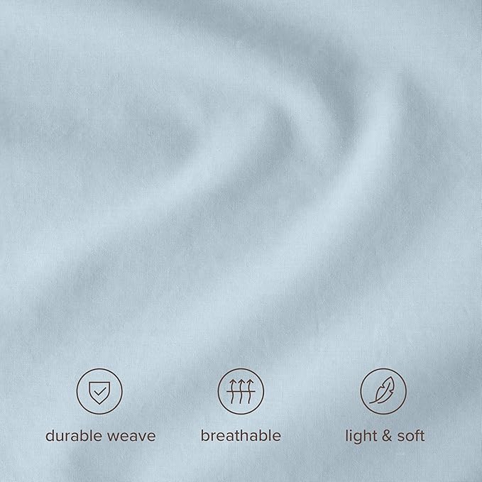 Bare Home 100% Organic Cotton Queen Duvet Cover Set - Crisp Percale Weave - Lightweight & Breathable - Cooling Duvet Cover Set (Queen, Winter Blue)
