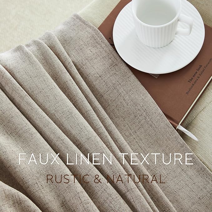 NICETOWN Linen Curtains 96 Inch Length for Bedroom 2 Panels, Privacy Light Filtering Semi Sheer Curtain Grommet Linen Textured Window Drapes Burlap Look for Living Room, Oatmeal, 52" W x 96" L