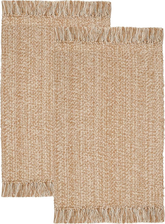 COTTON CRAFT Woven Area Rug - 2 Pack Reversible Boho Farmhouse Rustic Cotton Throw Rug Carpet with Fringe - Machine Washable Accent Mat for Bedroom Living Room Entryway Bathroom - 22x34 - Tan Natural