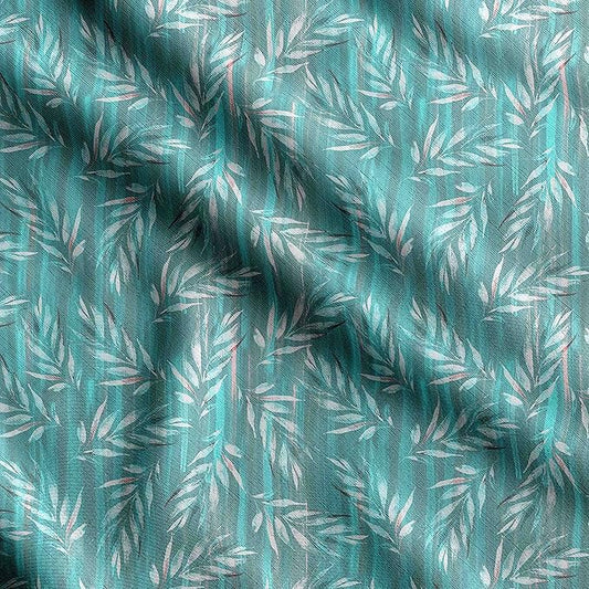 Soimoi Heavyweight Cotton Poplin Fabric Material, Green - Leaves Printed - 42" Inch Width, Natural Cotton Material for Quilt Making, Dresses, Skirts, Pajamas, Pillowcases, Tablecloths, Kurtis, 1 Yard