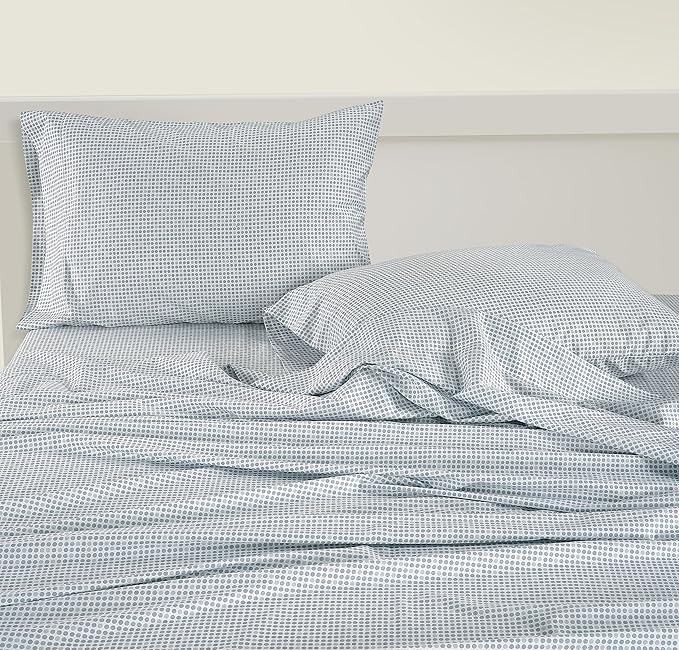 LANE LINEN 100% Organic Cotton Pre Washed Extra Long Twin Sheets Low Pill Fade Resistant Macine Wash Naturally Temperature Regulating Printed Cotton Sheets Twin XL Bed Sheets- Polka Dot Blue