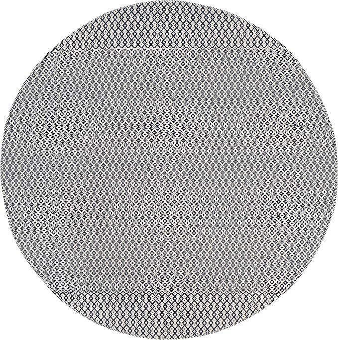 SAFAVIEH Montauk Collection 6' Round Ivory/Navy MTK339B Handmade Flatweave Boho Farmhouse Cotton Entryway Foyer Living Room Bedroom Kitchen Area Rug