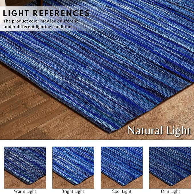 Ramanta Home 100% Cotton Hand Woven Tonal Chindi Rag Rug 3'x5' - Navy, Recycled Reversible Rugs, Boho Rustic Farmhouse Rugs for Living Room, Dinning Room, Kitchen Floor Mats - 36"x60"