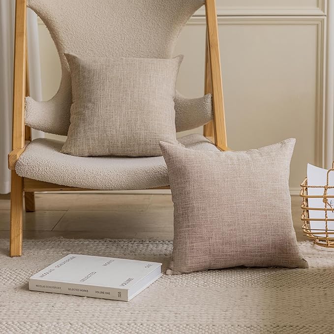 Home Brilliant 24x24 Throw Pillow Covers Linen Textured Throw Pillow Covers Neutral Decorative Pillow Cases for Couch Sofa Bed, 24 x 24 Inch, Set of 2, Burlap