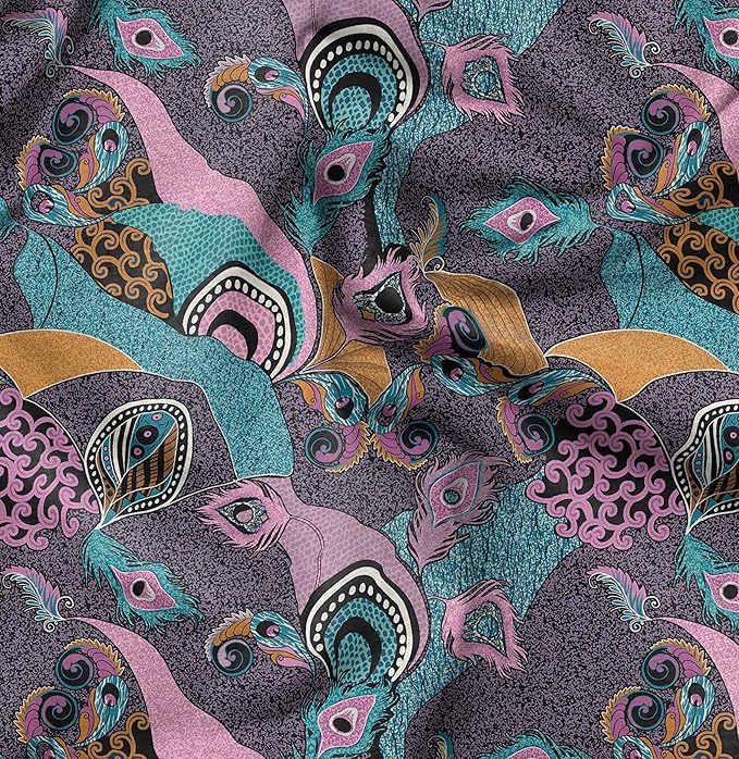 Soimoi African Print - Purple, Canvas Fabric Material - 56 Inch Wide, 1 Yard, Unstitched Fabric for Upholstery, Bags, Workwear and Outdoor Gear.