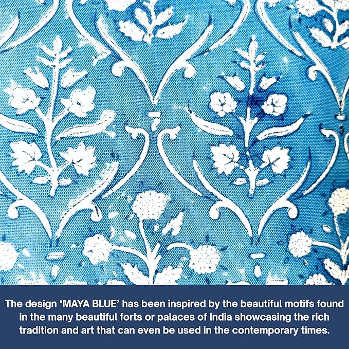 ATOSII Block Print Throw Pillow Covers, 24" X 24" - Set of 2, Decorative Couch Pillows for Living Room Bed Sofa, 100% Cotton Canvas Pillow Case for Home Decor & Outdoors, Preppy Throws - Maya Blue