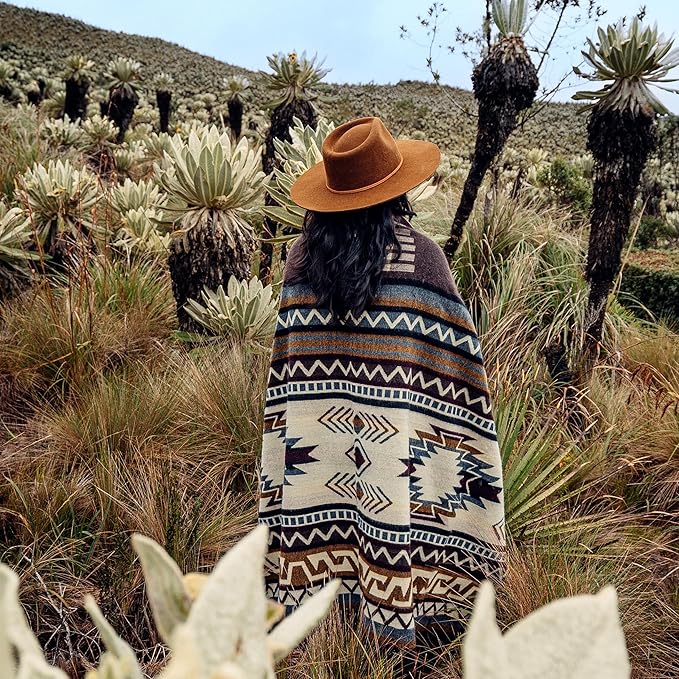 Native Pattern, Alpaca Wool Blanket XL Queen Size 93"x82", Cozy Blanket Handmade in South America (Brown)