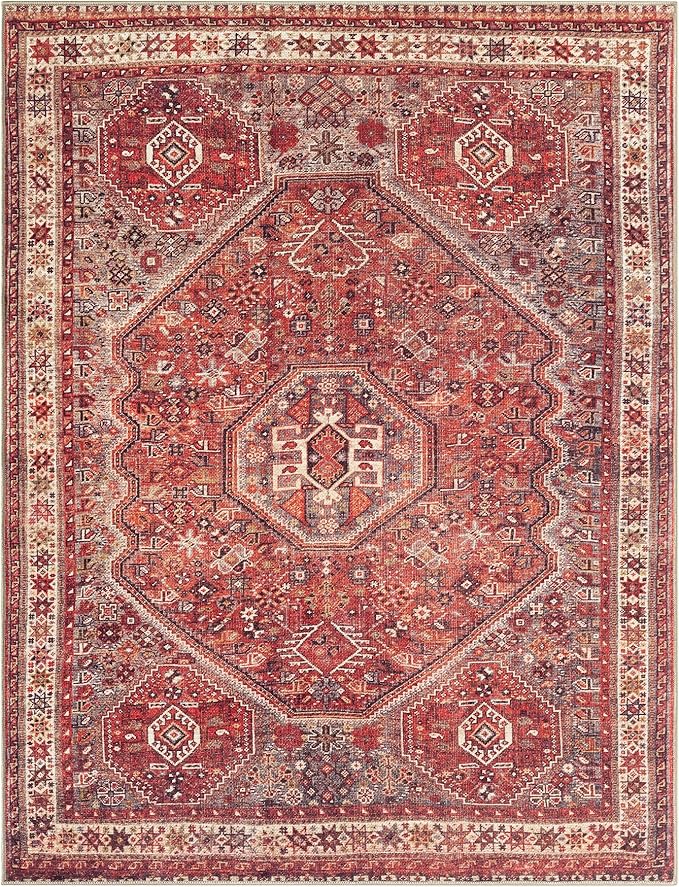 Keen Home Design 5x7 Rug - Machine Washable Area Rug with Non-Slip Backing, Ideal for Living Room, Dining Room, Bedroom - Vintage, Easy Clean, Durable, Low Pile Rug - (5' x 7')