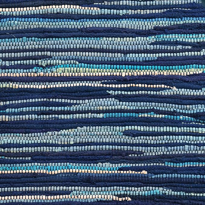 HOMEMONDE Navy Rag Rug 20"x32" Recycled Soft Cotton Chindi Rugs Hand Crafted Reversible Boho Home Decor for Entyrway, Doormat, Kitchen, Bedroom, Living Room