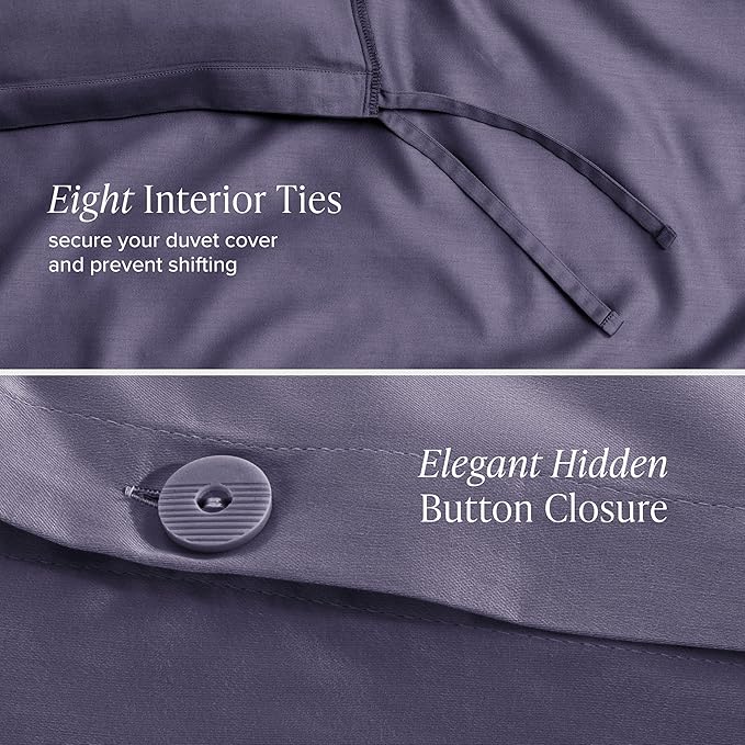Bare Home 100% Organic Cotton Sateen Duvet Cover Set - Full/Queen Size - 400 Thread Count - Smooth Sateen Weave - Warm & Luxurious - Duvet Cover (Queen, Dusty Purple)