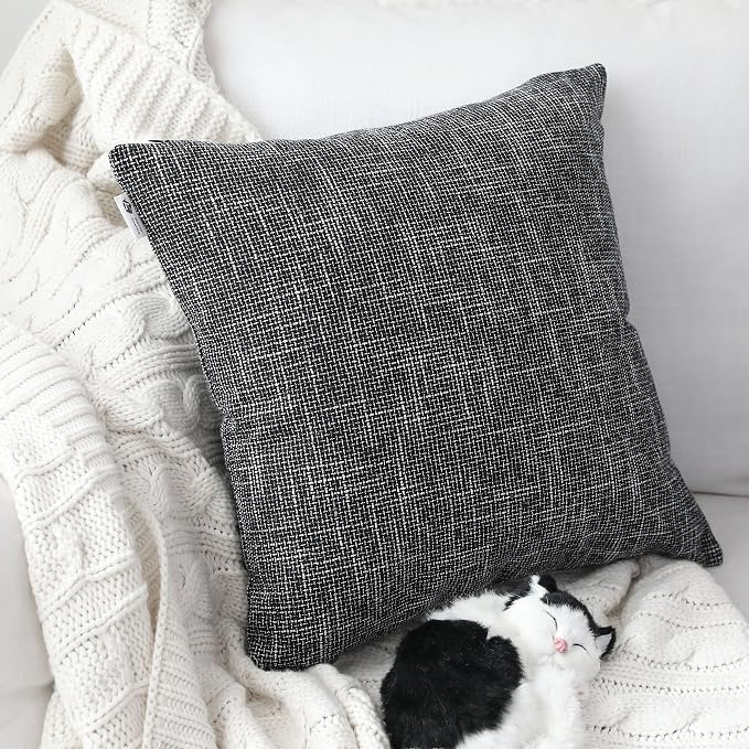 Kevin Textile Set of 2 Decorative Pillows Covers for Couch Star Faux Linen Sofa Pillows Cover 24 x 24 inch, 61x61cm, Black