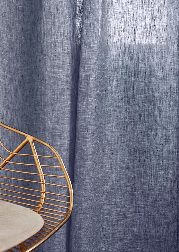 Solino Home European Flax Linen Curtain Chambray Indigo, 52 x 96 Inch Light Filtering Rod Pocket Curtain 96 Inch, 100% Pure Linen Window Treatment for Living Room, Bedroom - 1 Panel