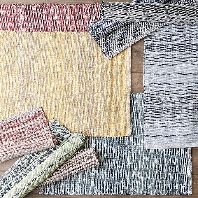 DII Woven Rag Rug Collection Recycled Yarn Variegated Rustic Stripe, 2x3', Stonewash Blue