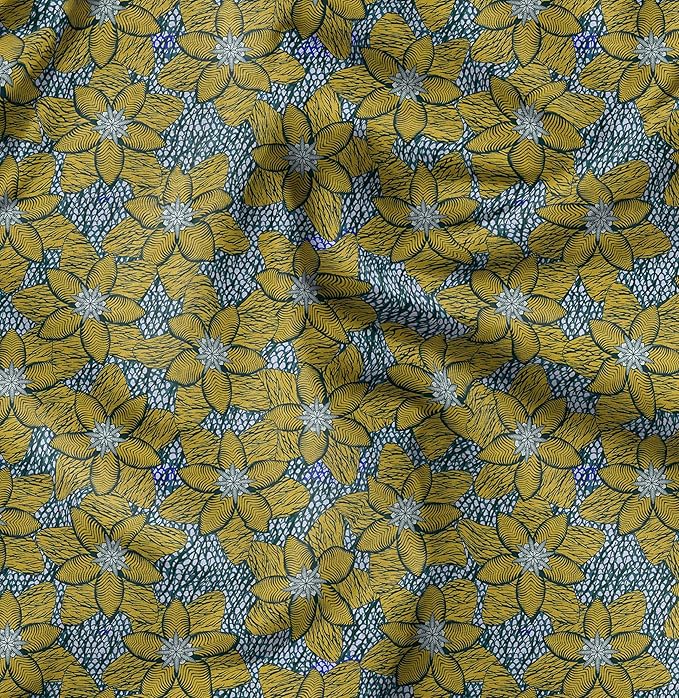 Soimoi Silky Satin Fabric Material, 1 Yard - 42" Inch Width, Green - Tribal Print - Soft Shiny Fabric for Dress, Pillowcases, Pajamas, Evening Dress, DIY