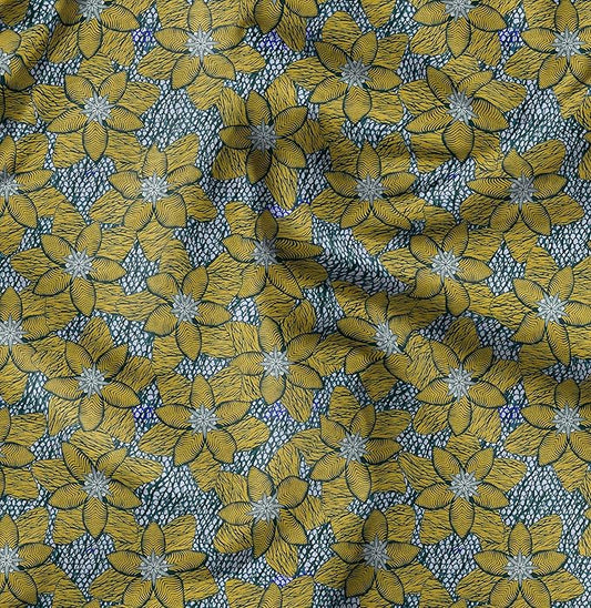 Soimoi Silky Satin Fabric Material, 1 Yard - 42" Inch Width, Green - Tribal Print - Soft Shiny Fabric for Dress, Pillowcases, Pajamas, Evening Dress, DIY
