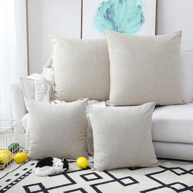 Kevin Textile Pillow Covers Decorative Lined Linen Euro Sham Throw Pillow Cover for Bed Couch Sofa, 22"x22"(55cm), Light Beige
