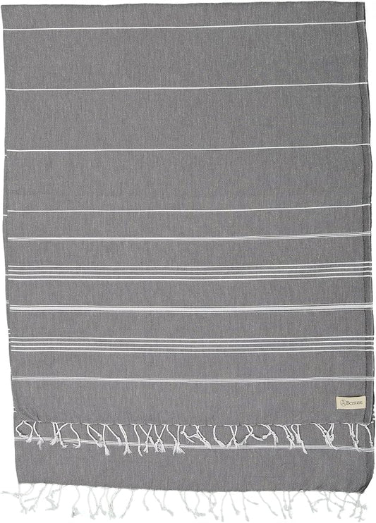 Bersuse Towels Anatolia XL Beach Blanket Throw Blanket Turkish Towel 100% Cotton Extra-Large Quick-Dry Lightweight Premium Peshtemal Towel - 61x82 Inches, Anthracite (Set of 6)
