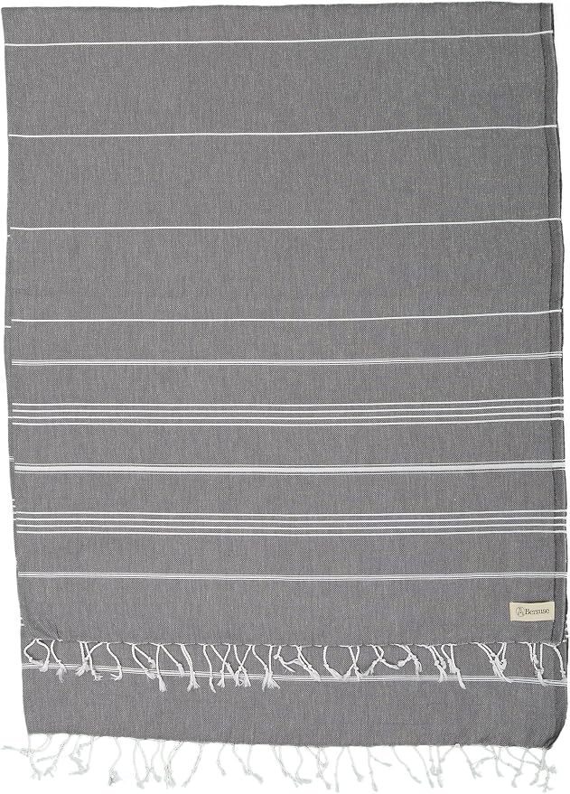Bersuse Towels Anatolia XL Beach Blanket Throw Blanket Turkish Towel 100% Cotton Extra-Large Quick-Dry Lightweight Premium Peshtemal Towel - 61x82 Inches, Anthracite