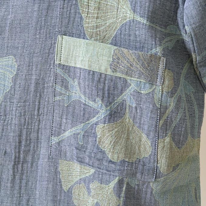 100% Cotton Gauze Ginkgo Leaf Kimono Robe, Long Knit Loose Bathrobe Nightgown Ladies Loungewear Sleepwear for Women