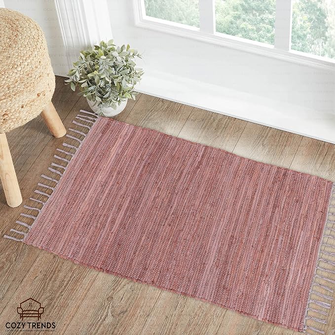 Cotton Rag Rug 24x36'' | 2x3' Multicolor Area Rug - Hand Woven, Washable & Reversible with Tassels - Perfect for Living Room, Kitchen, Entryway, or Bedroom (Brown Multi)