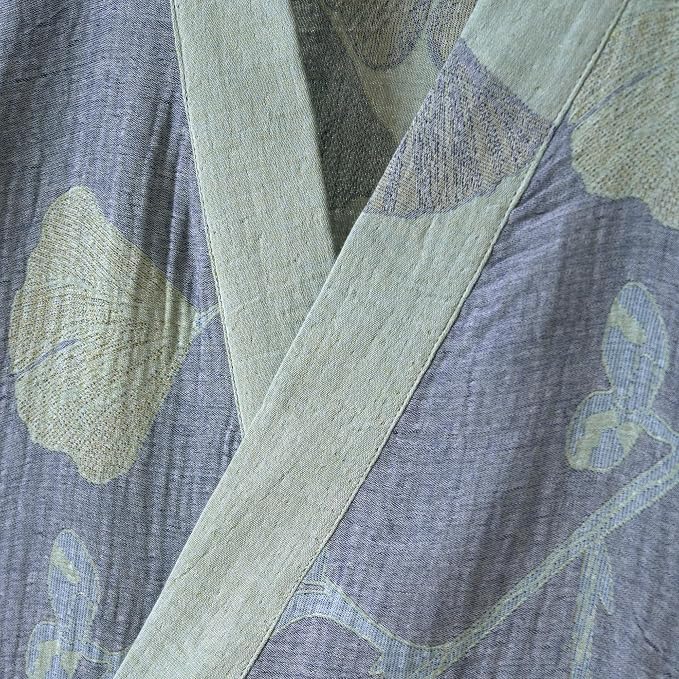 100% Cotton Gauze Ginkgo Leaf Kimono Robe, Long Knit Loose Bathrobe Nightgown Ladies Loungewear Sleepwear for Women