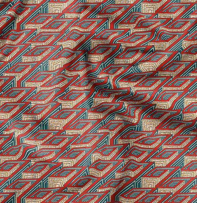 Soimoi Heavyweight Cotton Canvas Fabric Material - 56 Inch Wide, Red - Tribal Print, Ideal for Making Durable Tote Bags, Backpacks, Jackets, Upholstery, Cushions, Outdoor Furniture Covers, 1 Yard