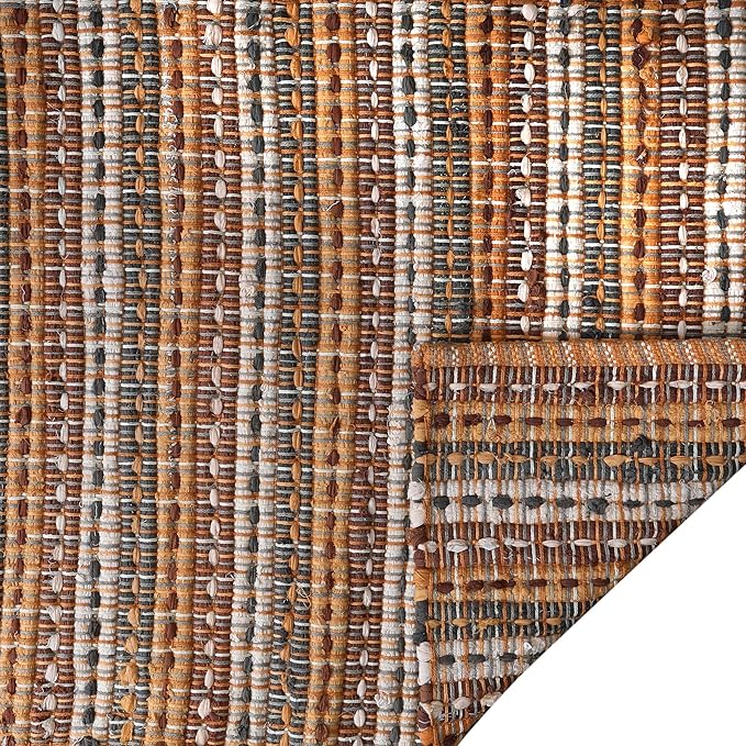 Cotton Hand Made Area Rug 2x3 Feet - Mustard, Reversible Farmhouse Woven Throw Indoor Floor Carpet Ideal for Entryway, Kitchen, Bedroom | Decorative Doorway Patio Décor Mat for Furniture Space