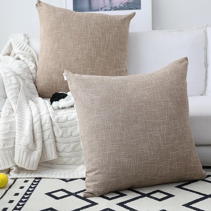 Kevin Textile Decor Burlap Pillow Covers Natural Style Lined Linen Throw Pillow Cases Cushion Cover for Bed/Sofa, 26x26 inch(2 Pieces, Natural Linen)