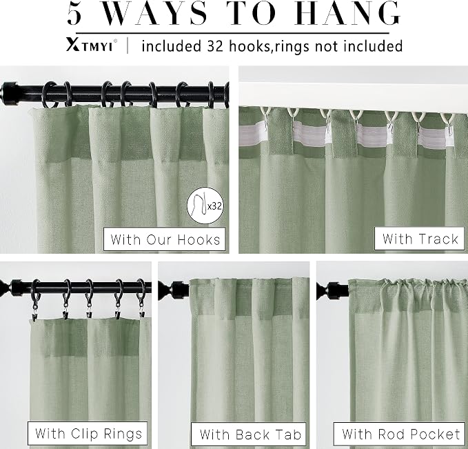 XTMYI Sage Green Curtains 108 Inches Long for Big Window,Extra Long Light Green Curtains for High Ceiling Living Room