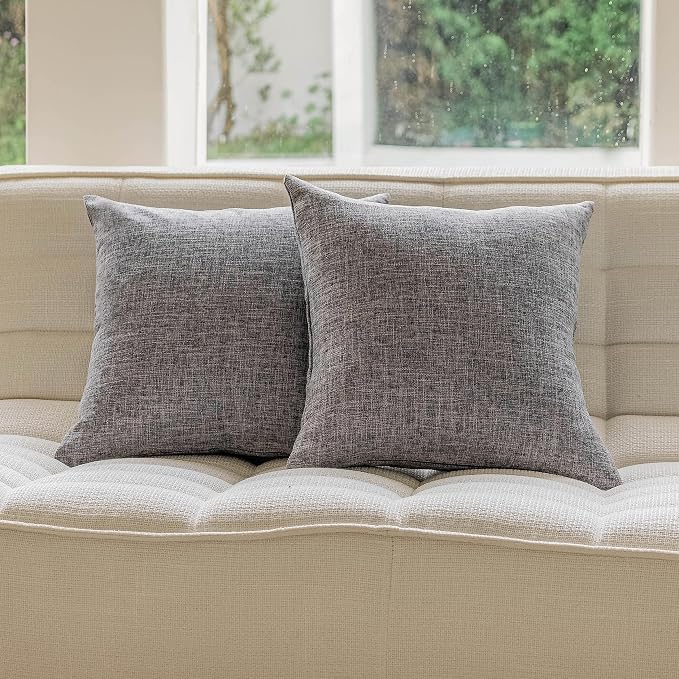 Home Brilliant Euro Pillow Covers 24x24 Inch Decorative Large Throw Pillow Covers Farmhouse Lined Linen Pillow Throw Covers for Couch Chair and Furniture, 24 x 24 Inch, Pack of 2, Ash Grey