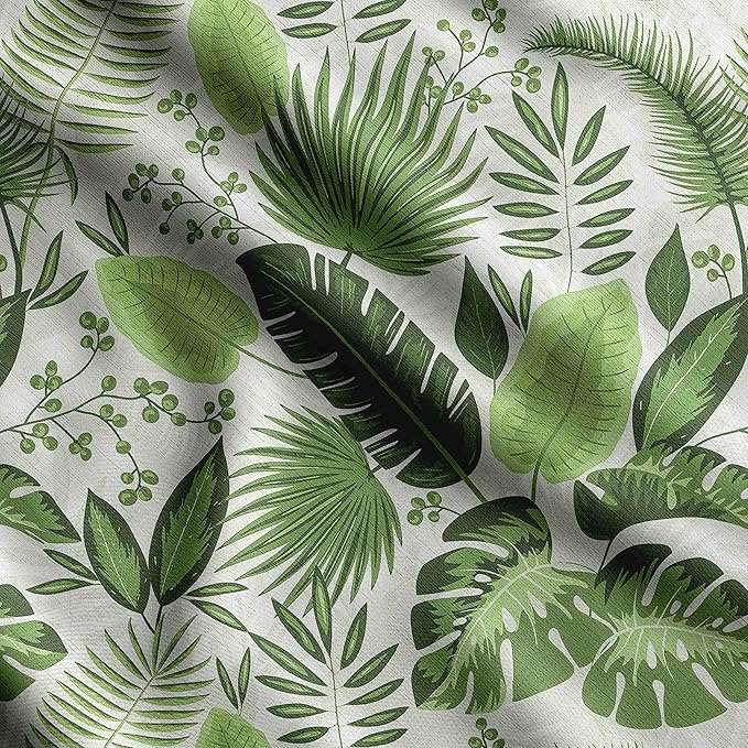Soimoi Unstitched Crepe Fabric, 1 Yard - 42" Wide, Green - Leaves Print, Soft and Light Weight Fabric Material for Suits, Garments, Dresses and Accessories
