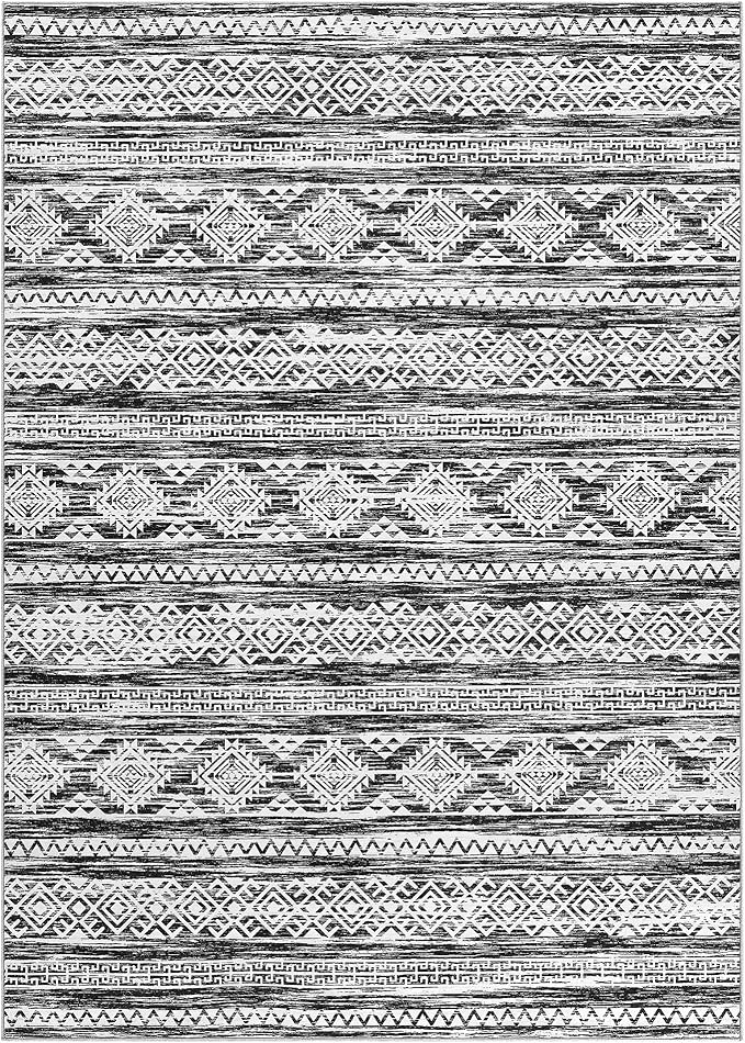 Tortania Area Rug Living Room Rugs - 7x9 Washable Large Soft Neutral Boho Moroccan Bohemian Farmhouse Rug Indoor Floor Carpet for Bedroom Under Dining Table Home Office Decor - Black White