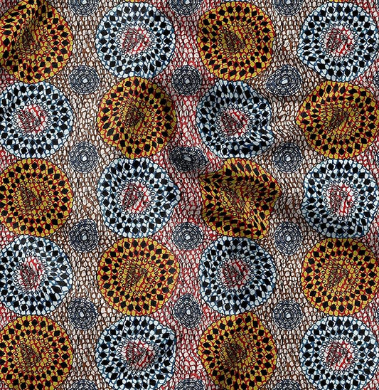Soimoi Silky Satin Fabric Material, 1 Yard - 42" Inch Width, Red - Tribal Print - Soft Shiny Fabric for Dress, Pillowcases, Pajamas, Evening Dress, DIY