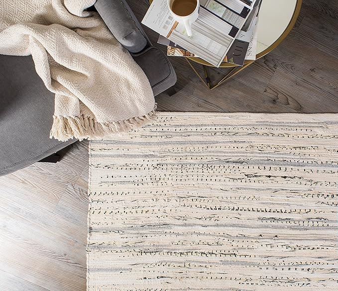 DII Chindi Home Collection Handwoven Multicolor Area Rag Rug, 4x6', Cream