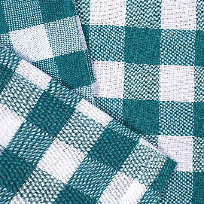 Dinner Napkin Gingham Plaid Check, 100% Cotton, Wedding & Cocktail, Fabric with Mitered Corners & Generous Hem, Set of 12, 18x18 inches, Teal White Checks