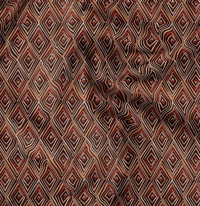 Soimoi Lightweight Cotton Voile Fabric, Brown - Tribal Print, Unstitched Material - 42 Inch Width, Ideal for Making Summer Dresses, Blouses, Lingerie, Sheer Curtains, Garment Linings, 1 Yard