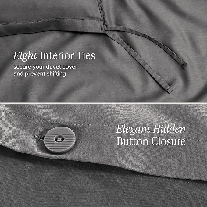 Bare Home 100% Organic Cotton Sateen Duvet Cover Set - Extra Long Size - 400 Thread Count - Smooth Sateen Weave - Warm & Luxurious - Duvet Cover (Twin/Twin XL, Grey)