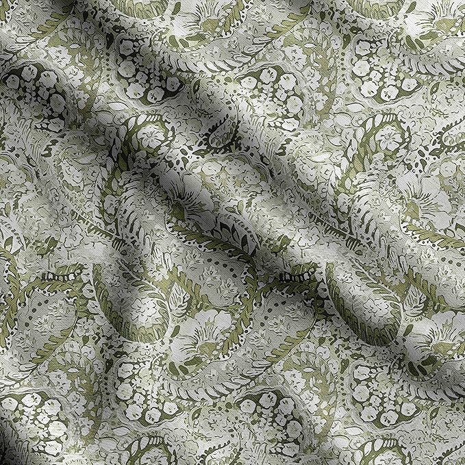 Soimoi Asian Paisley Print - Green, Premium Cotton Cambric Fabric - Medium Weight Material for Quilting, Kurtis, Blouse, Kids Clothing, Tunic, Curtains - 42" Inch Wide, 1 Yard