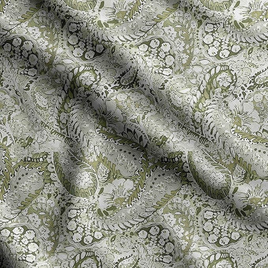Soimoi Heavyweight Cotton Poplin Fabric Material, Green - Asian Paisley Printed-42 Inch Wide, Natural Cotton Material for Quilt Making, Dress, Skirts, Pajamas, Pillowcase, Tablecloth, Kurtis, 1 Yard