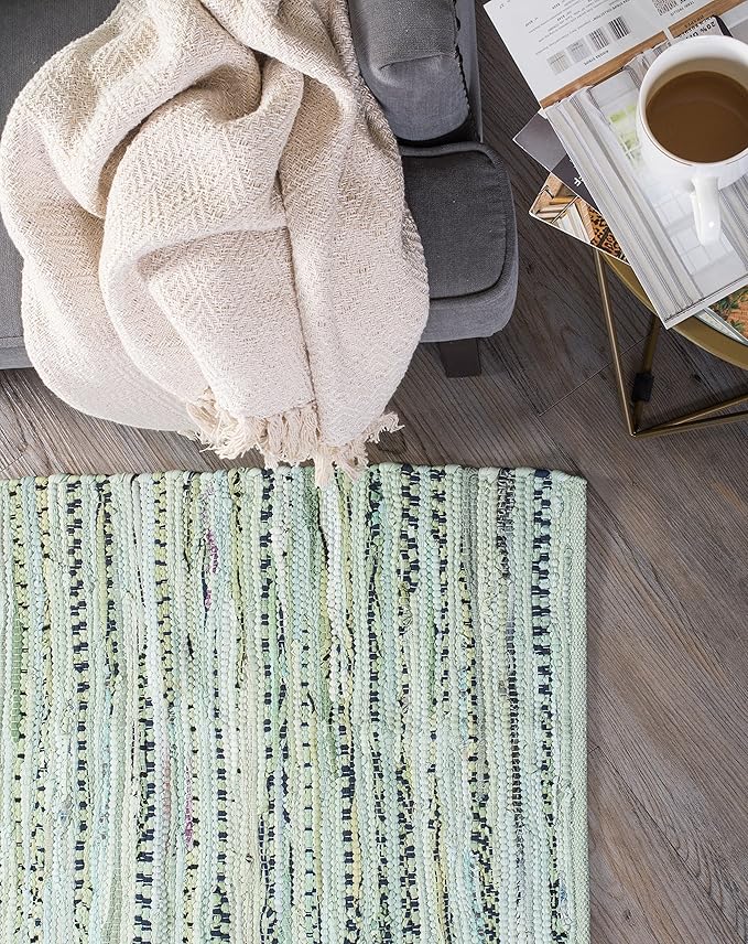 DII Chindi Home Collection Handwoven Multicolor Area Rag Rug, 20x31.5, Mint Green
